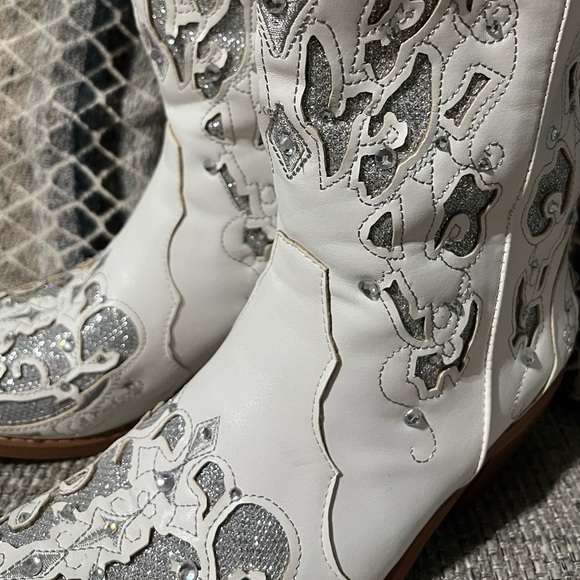 Women’s cowboy boots white gray heel rhinestones size 7 wedding concert - Picture 2 of 7